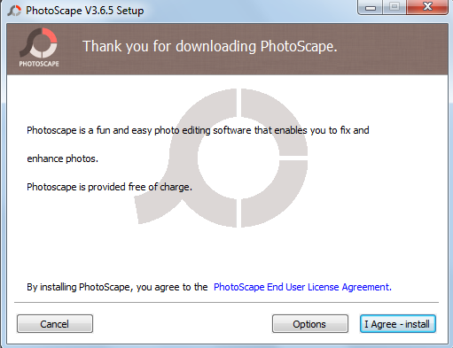 Процесс установки photoscape - шаг 1